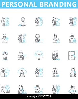 Personal branding vector line icons set. Self-promotion, Networking, Reputation, Identity, Image, Profile, Value illustration outline concept symbols Stock Vector