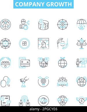 Company growth vector line icons set. Growth, Expansion, Profits, Mergers, Expansion, Expansion, Investment illustration outline concept symbols and Stock Vector