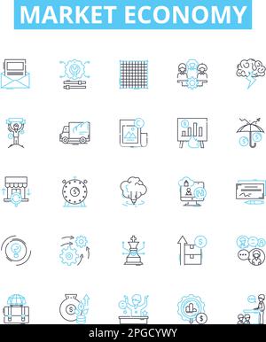 Market economy vector line icons set. Market, Economy, Capitalism, Supply, Demand, Exchange, Profit illustration outline concept symbols and signs Stock Vector