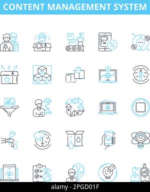Content management system vector line icons set. CMS, Content, Management, System, Creation, Publishing, Storage illustration outline concept symbols Stock Vector