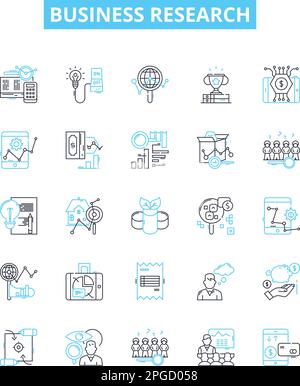 Business research vector line icons set. Business, Research, Analysis, Market, Study, Planning, Survey illustration outline concept symbols and signs Stock Vector