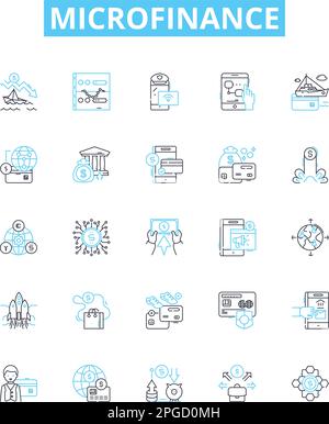 Microfinance vector line icons set. Microfinance, Loan, Finance, Banking, Credit, Investment, Poor illustration outline concept symbols and signs Stock Vector