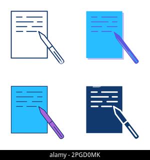 Pen and paper with text icon set in flat and line style. Writing message or document symbol. Vector illustration. Stock Vector