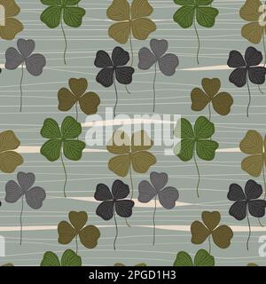 Clover leaf seamless pattern, hand drawn doodle illustration. St Patricks Day symbol, Irish lucky shamrock vector background Stock Vector
