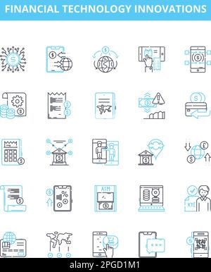 Financial technology innovations vector line icons set. Fintech, FinTech, Financial-Tech, FinTechs, Innovations, Banking-Tech, Payment-Tech Stock Vector