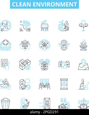 Clean environment vector line icons set. Environment, Cleanliness, Pollution, Conservation, Reuse, Recycle, Renewable illustration outline concept Stock Vector