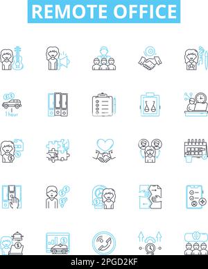 Remote office vector line icons set. Remote, Office, Teleworking, Telecommuting, Home-based, Distributed, Virtual illustration outline concept symbols Stock Vector