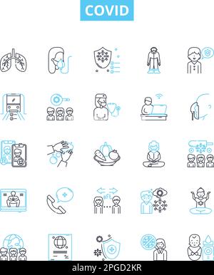 Covid vector line icons set. Covid, Pandemic, Virus, Coronavirus, Lockdown, Infection, Testing illustration outline concept symbols and signs Stock Vector