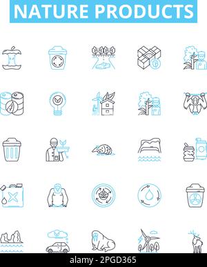 Nature products vector line icons set. Organic, Herbal, Botanical, Plants, Extracts, Essential, Oils illustration outline concept symbols and signs Stock Vector