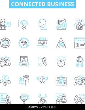 Connected business vector line icons set. Connected, Business, Networking, Digital, Online, Technology, Transformation illustration outline concept Stock Vector
