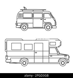 outline camper automobile car set Stock Vector