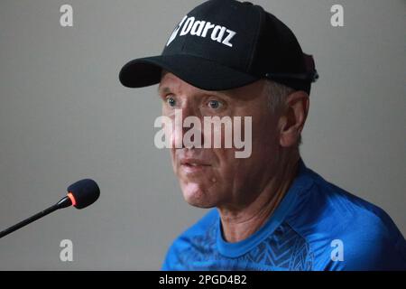 Allan Donald, Bangladesh batting coach attends pre-match press conference at Sylhet International Stadium conference Hall, lakkatura, Sylhet, Banglade Stock Photo