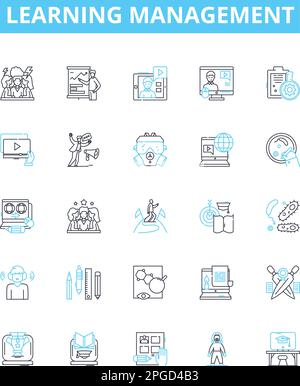 Learning management vector line icons set. Education, Training, Courseware, E-learning, System, Technology, Platform illustration outline concept Stock Vector