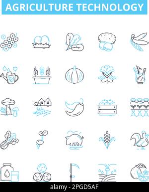 Agriculture technology vector line icons set. Technology, Agriculture, Farming, Irrigation, Crop, Produce, Mechanization illustration outline concept Stock Vector