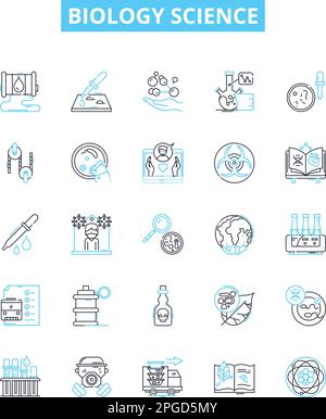 Biology science vector line icons set. Biology, Science, Biochemistry, Cell, Evolution, Genetics, Molecules illustration outline concept symbols and Stock Vector