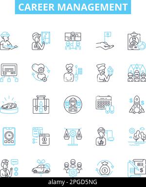 career management vector line icons set. Job, Search, Training, Networking, Resume, Developing, Goals illustration outline concept symbols and signs Stock Vector