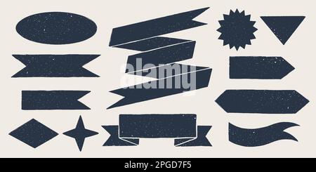 Retro flag and ribbon banners. Hand drawn vintage textured badges, banner, ribbon, flag, and other design elements. Hand-drawn infographic Vector Stock Vector