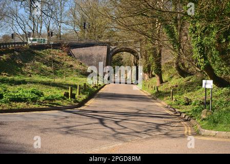National Cycle Route 24 under the A36 road at the entrance to the Canal Visitor Centre, Brassknocker Basin, near Bath Somerset. Stock Photo