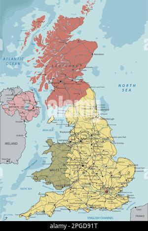 United Kingdom - Highly detailed editable political map with separated layers. Stock Vector