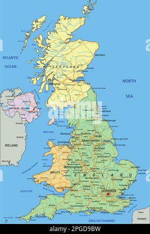 United Kingdom - Highly detailed editable political map with separated layers. Stock Vector