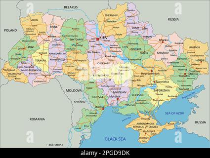 Ukraine - Highly detailed editable political map with labeling. Stock Vector