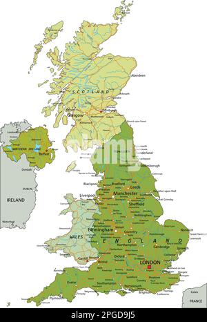 Highly detailed editable political map with separated layers. United Kingdom. Stock Vector