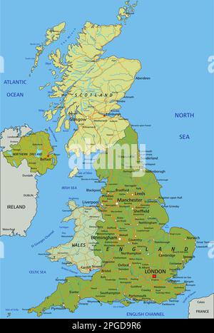 Highly detailed editable political map with separated layers. United Kingdom. Stock Vector