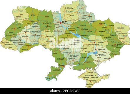 Ukraine - Highly detailed editable political map with labeling Stock ...