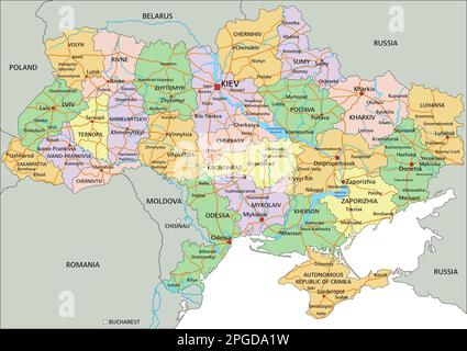 Ukraine - Highly detailed editable political map with labeling. Stock Vector