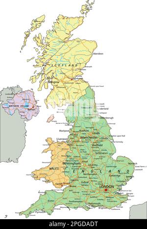 United Kingdom - Highly detailed editable political map with separated layers. Stock Vector