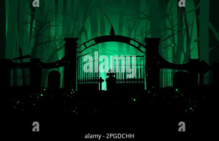 Cemetery Green halloween background  Stock Vector