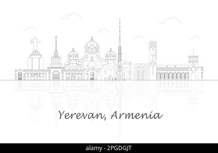 Outline Skyline panorama of city of Yerevan, Armenia - vector illustration Stock Vector