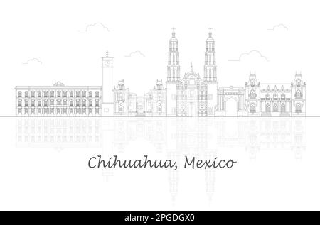 Outline Skyline panorama of city of Chihuahua, Mexico - vector illustration Stock Vector