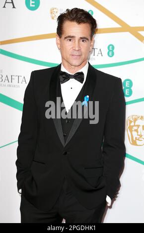 Colin Farrell attends the EE BAFTA Film Awards 2023 at The Royal Festival Hall in London. Stock Photo