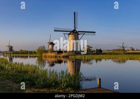 Traditional Dutch windmills in Kinderdijk - Unesco site, The Netherlands Stock Photo