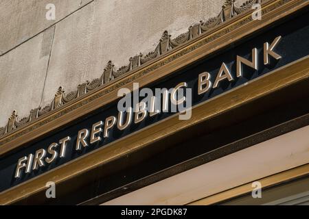 Boston, MA, US-MaBoston, MA, US-March 21, 2023: First Republic Bank sign Stock Photo