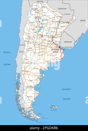 High detailed Argentina road map with labeling. Stock Vector