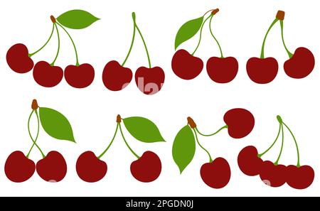 Set of different cherries isolated on white Stock Photo