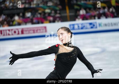 Saitama, Japan. 22nd Mar, 2023. Isabeau Levito of the United States performs during the women short program at the ISU Wrold Figure Skating Championships at Saitama Super Arena in Saitama, Japan, March 22, 2023. Credit: Zhang Xiaoyu/Xinhua/Alamy Live News Stock Photo