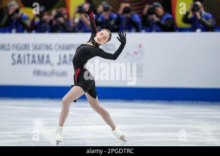 Saitama, Japan. 22nd Mar, 2023. Isabeau Levito of the United States performs during the women short program at the ISU Wrold Figure Skating Championships at Saitama Super Arena in Saitama, Japan, March 22, 2023. Credit: Zhang Xiaoyu/Xinhua/Alamy Live News Stock Photo