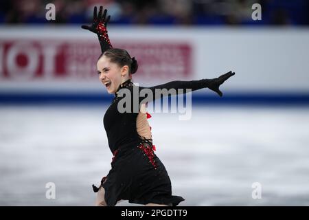 Saitama, Japan. 22nd Mar, 2023. Isabeau Levito of the United States performs during the women short program at the ISU Wrold Figure Skating Championships at Saitama Super Arena in Saitama, Japan, March 22, 2023. Credit: Zhang Xiaoyu/Xinhua/Alamy Live News Stock Photo