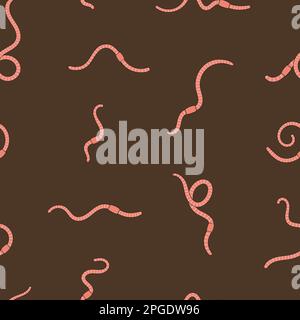 Seamless pattern with worms in soil. Pink earthworms in soil. Worms for vermicomposting. Farming and agriculture. Hand drawn vector illustration. Stock Vector