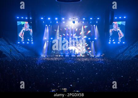 Max Pezzali of 883 Italian pop band, performs in Villafranca at 21rd July  2021 for his revival tour Max90 Live Stock Photo - Alamy