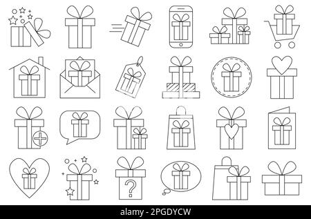 Gift. A simple gift set of Linked vector line icons. Gift boxes. Stock Vector