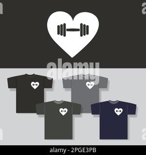 Tshirt Print with Heart and Dumbbell Pattern Stock Vector