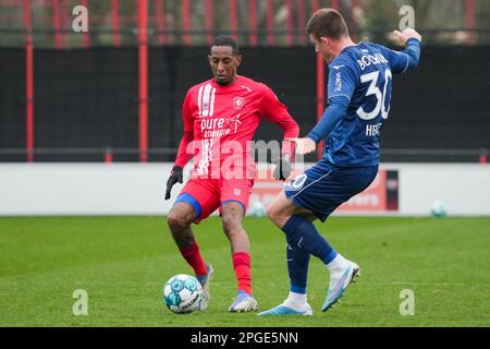 Hengelo, Netherlands. 22nd Mar, 2023. HENGELO, NETHERLANDS - MARCH 22:  Myron Bostdorp of FC Twente looks on during the International Club Friendly  match between FC Twente and VFL Bochum at Trainingscomplex Hengelo