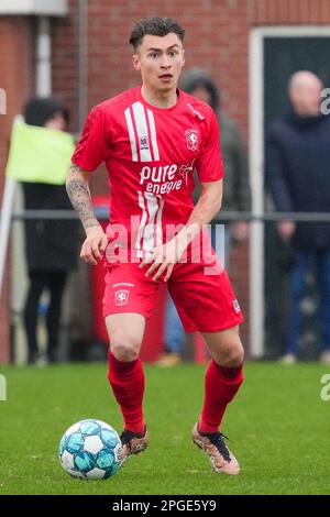 Hengelo, Netherlands. 22nd Mar, 2023. HENGELO, NETHERLANDS - MARCH 22:  Myron Bostdorp of FC Twente looks on during the International Club Friendly  match between FC Twente and VFL Bochum at Trainingscomplex Hengelo