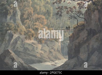 Alpine Bridge and Woodland Scenery near Pistil y Maw from 1764 until 1831 by John Warwick Smith Stock Photo