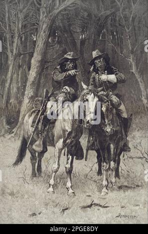 Cheyenne Scouts Patrolling the Big Timber of the North Canadian, Oklahoma 1889 by Frederic Remington Stock Photo
