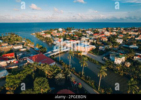 Aerial photos of the coastal town of Dangrig in the Stann Creek District of Belize. Stock Photo